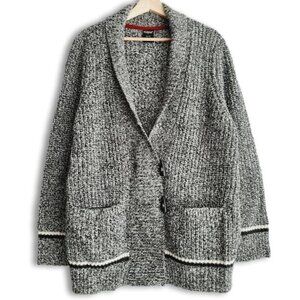 FAR WEST Toggle Button Boyfriend Cardigan Chunky Knit Melange Gray Sz XL